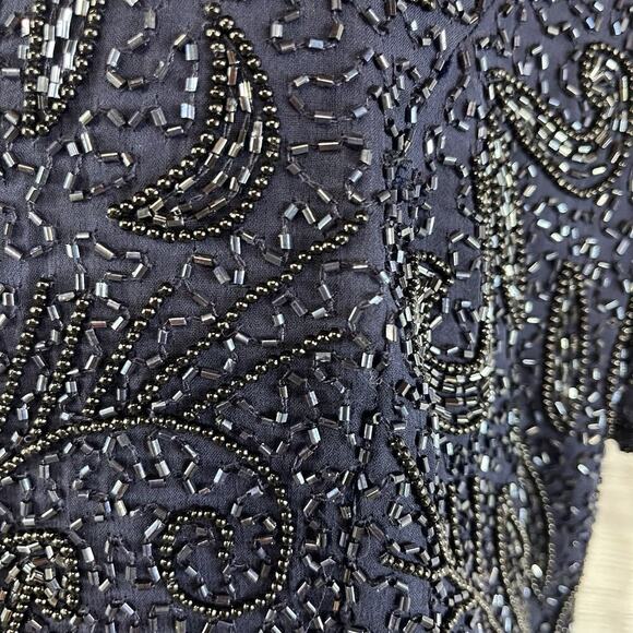 Stenay Dress size 14 Midnight Blue Satin Beaded Evening Wedding Formal Modest - Picture 13 of 16